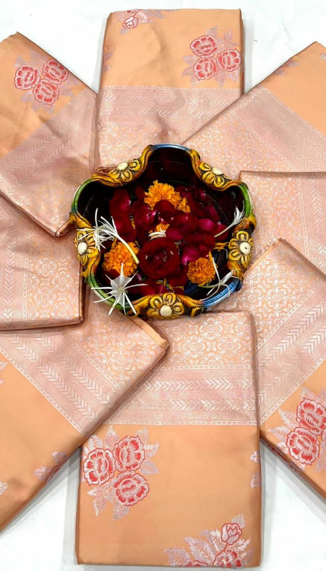Peach Silk Saree With Weaving Work