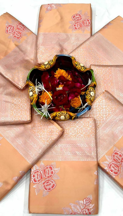 Peach Silk Saree With Weaving Work
