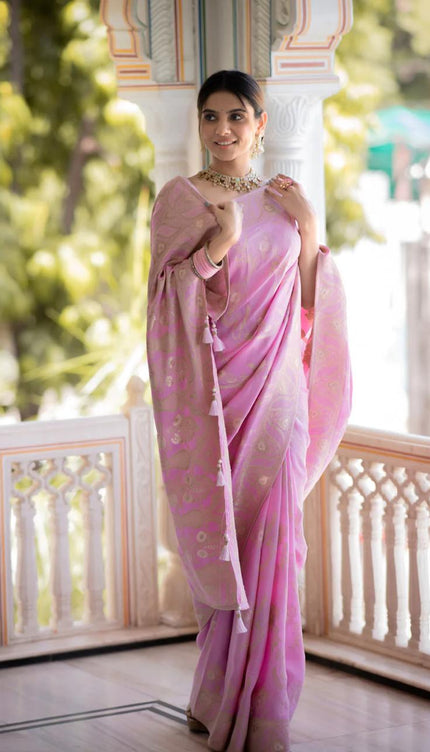 Hema Onion Pink Banarasi Silk Saree WIth Fabulouse Blouse Piece