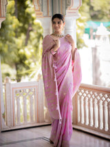 Hema Onion Pink Banarasi Silk Saree WIth Fabulouse Blouse Piece