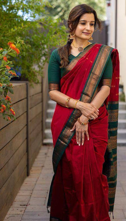 Woebegone Red Soft Silk Saree