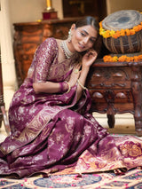 Hema Wine Banarasi Silk Saree WIth Fabulouse Blouse Piece
