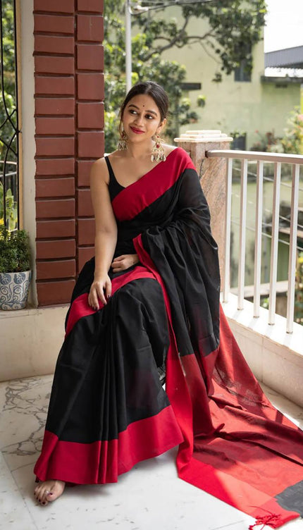 Beautiful Black Cotton Silk Saree