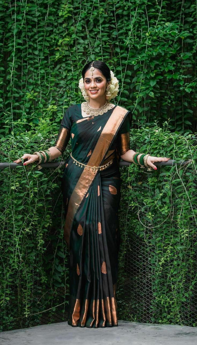 Wedding Special Dark Green Jacquard Work Saree