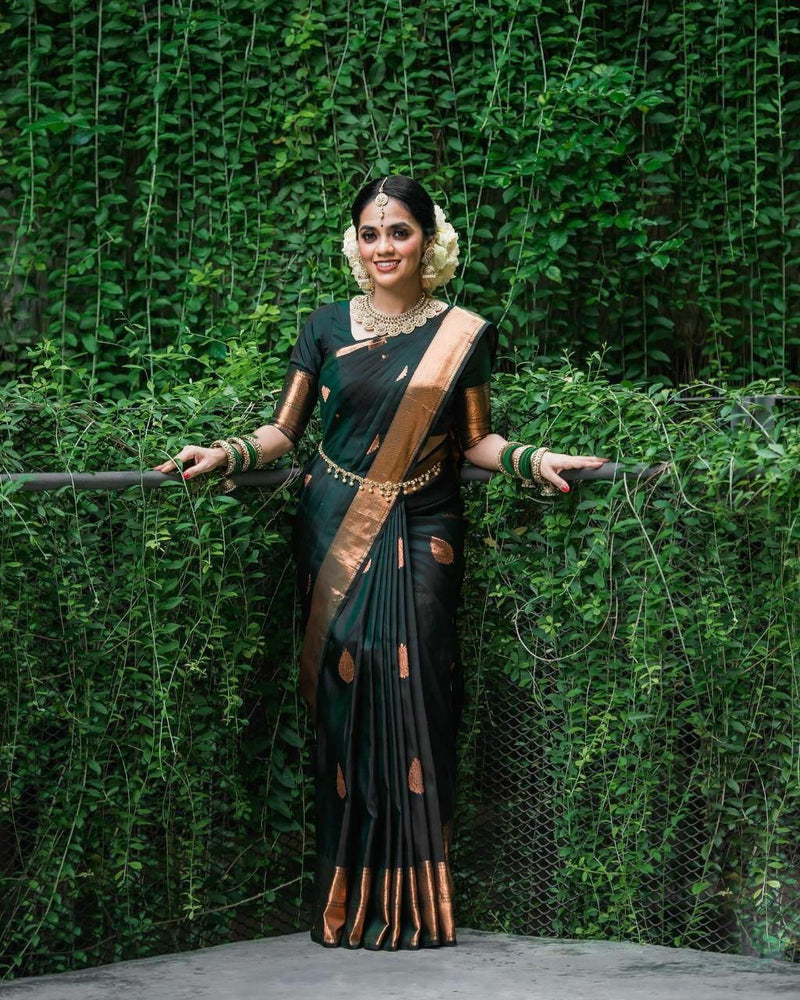 Wedding Special Dark Green Jacquard Work Saree