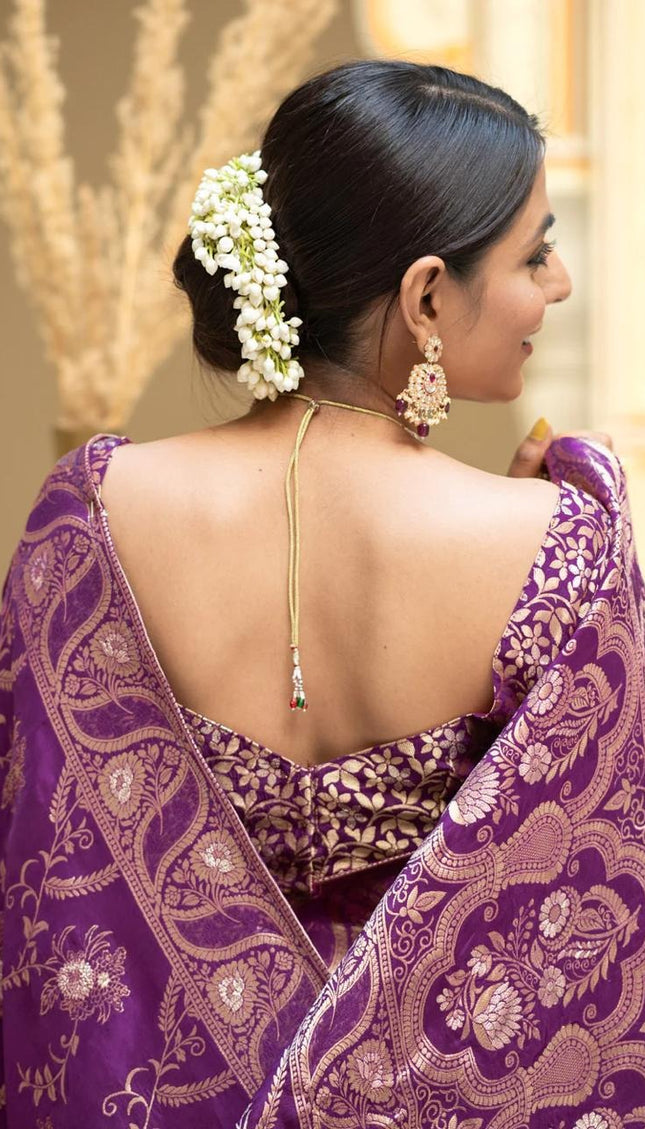 Hema Purple Banarasi Silk Saree