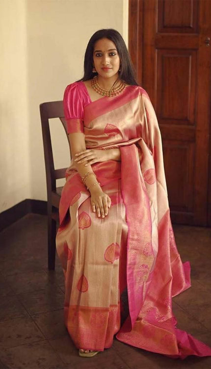 Elegant Peach Soft Silk Saree