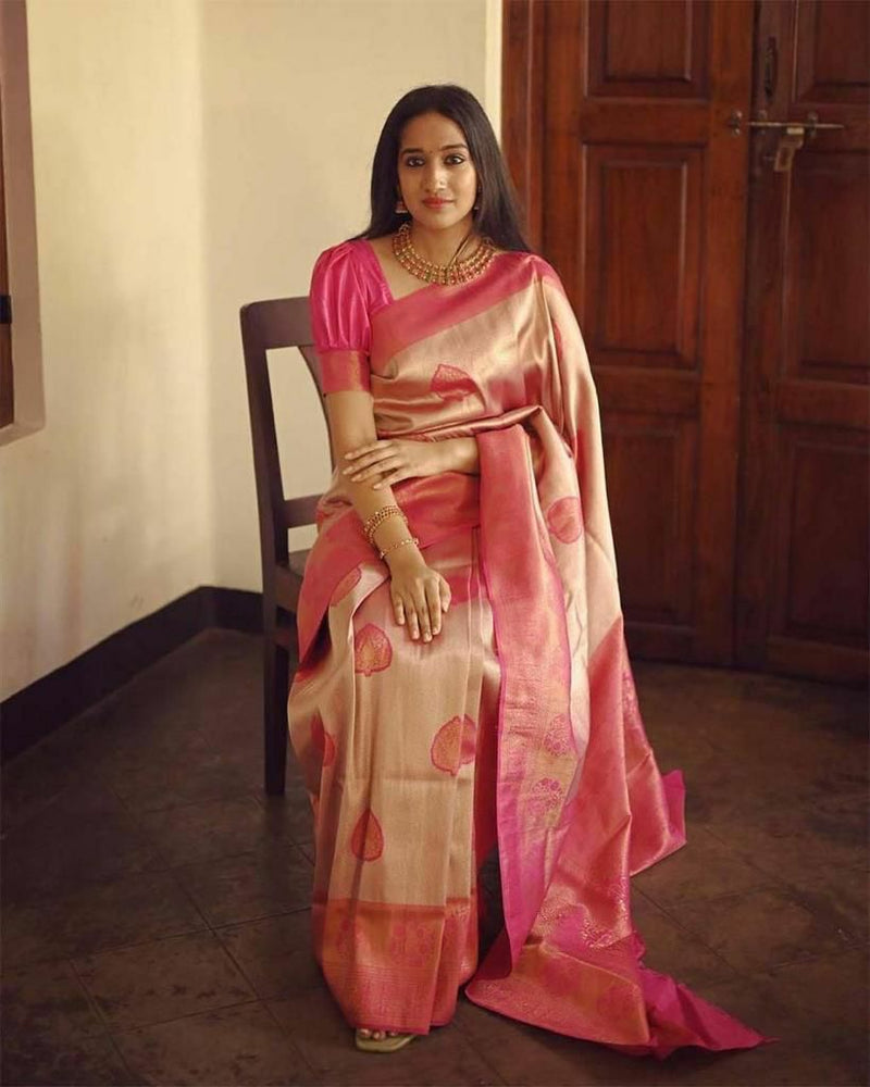 Elegant Peach Soft Silk Saree