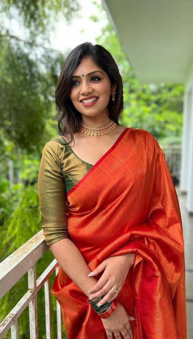 Evanescent Red Soft Silk Saree