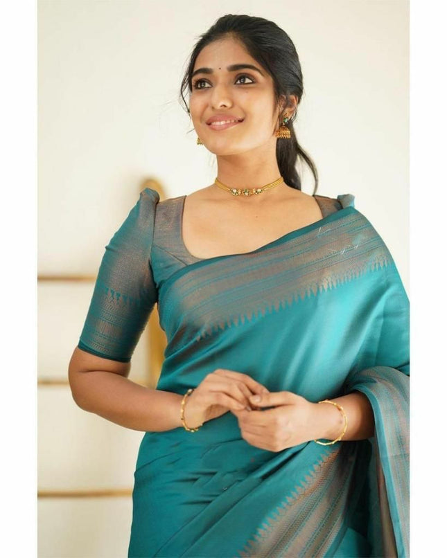 Brood Firozi Soft Silk Saree