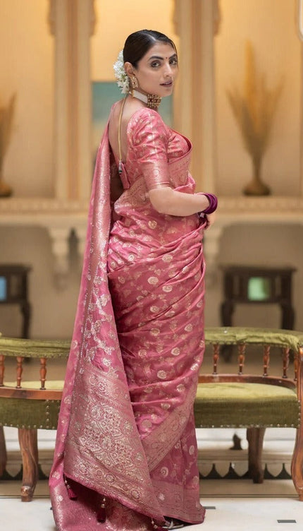 Hira Peach Banarasi Silk Saree