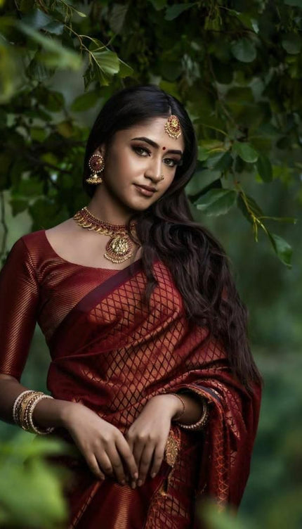 Unique Design Maroon Banarasi Soft Silk Saree