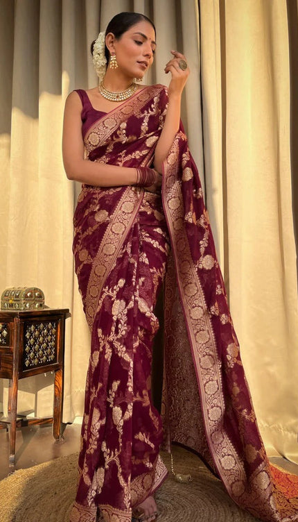 Laita Red Banarasi Silk Saree