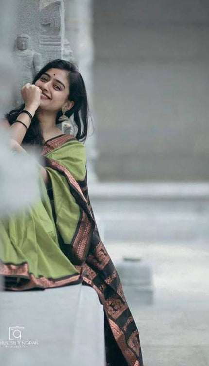 Imbrication Pista Soft Silk Saree
