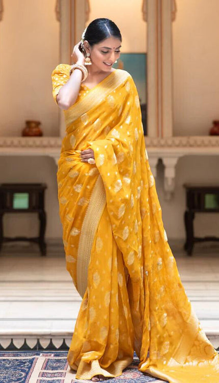 Hypnotic Yellow Soft Banarasi Silk Saree