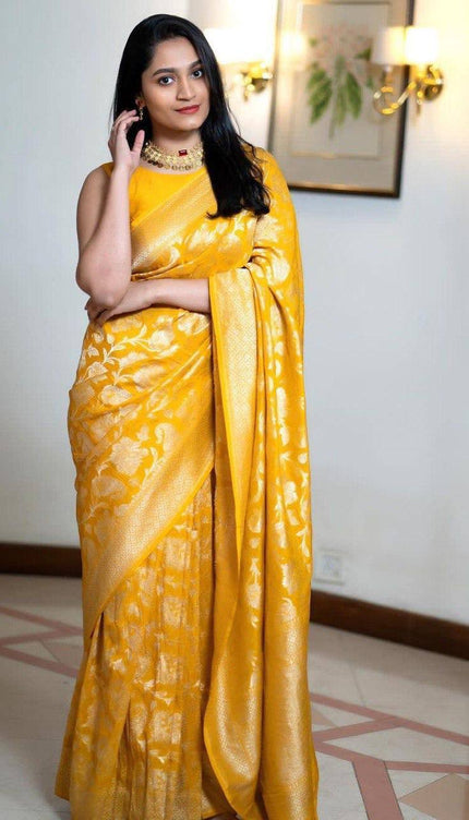 Charming Yellow Soft Silk Saree