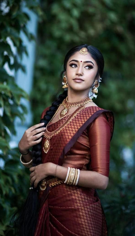 Unique Design Maroon Banarasi Soft Silk Saree
