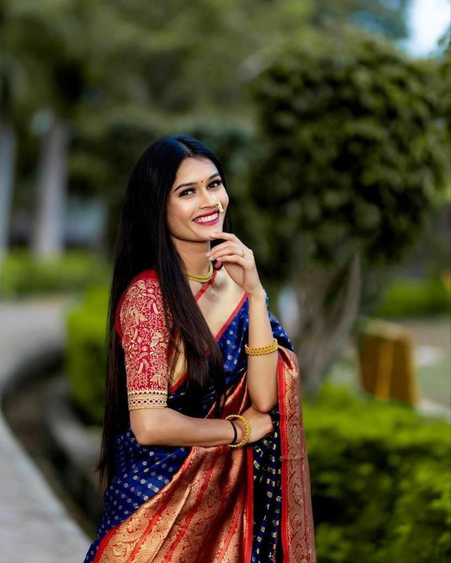 Glowing Royal Blue Soft Banarasi Silk Saree