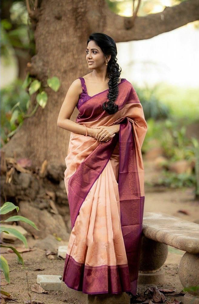 Outstanding Peach Soft Silk Saree
