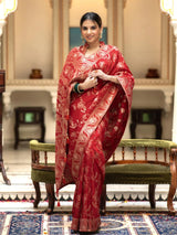 Hema Red Banarasi Silk Saree WIth Fabulouse Blouse Piece
