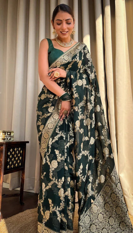 Laita Green Banarasi Silk Saree