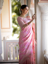 Hema Onion Pink Banarasi Silk Saree WIth Fabulouse Blouse Piece
