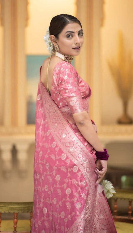 Hira Peach Banarasi Silk Saree