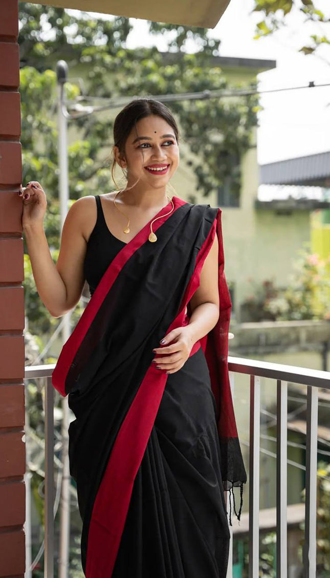 Beautiful Black Cotton Silk Saree