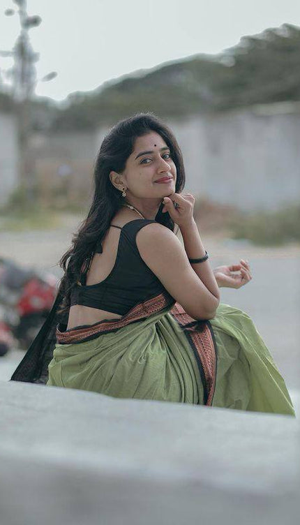 Imbrication Pista Soft Silk Saree
