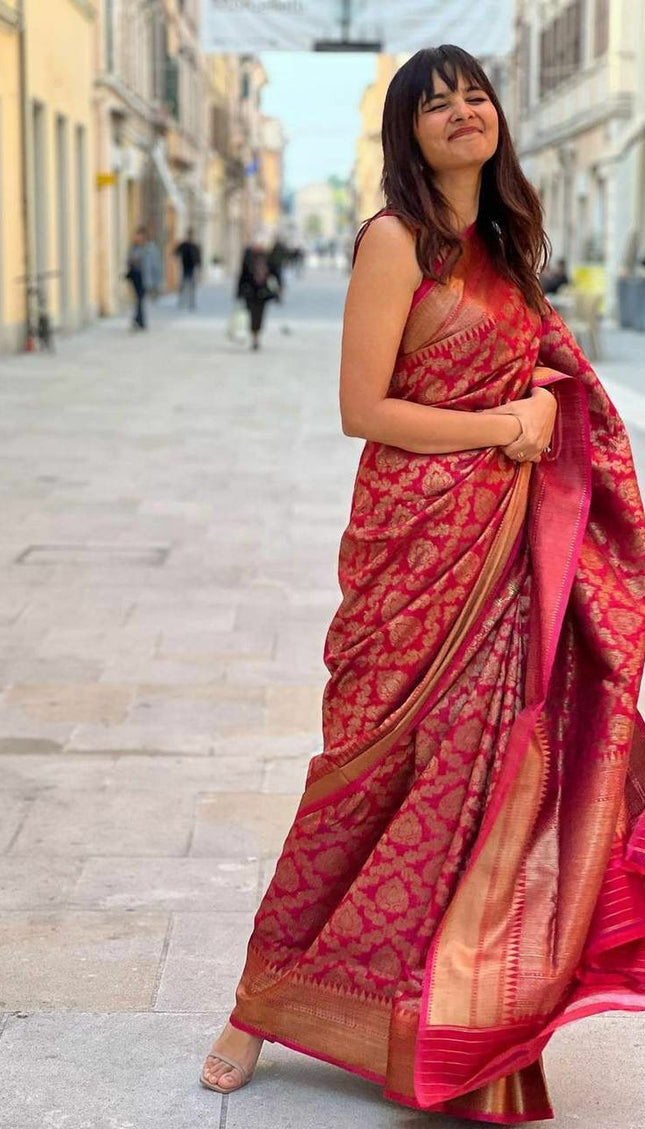 Dark Maroon Jacquard Work Saree