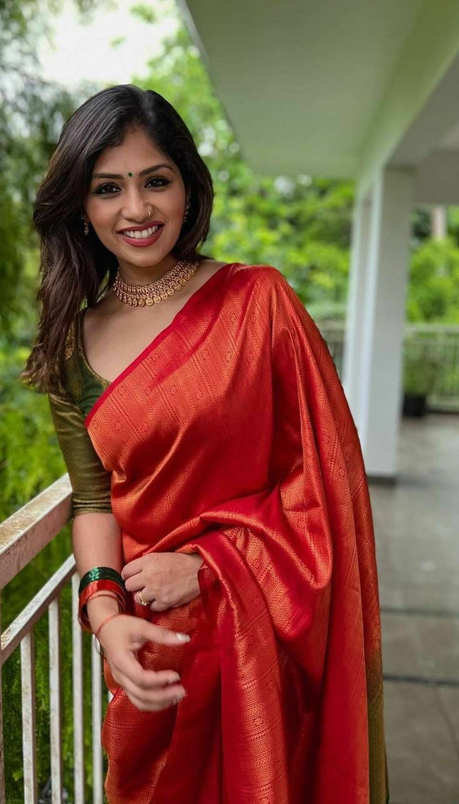 Evanescent Red Soft Silk Saree