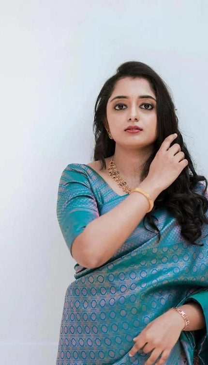 Sizzling Firozi Soft Silk Saree