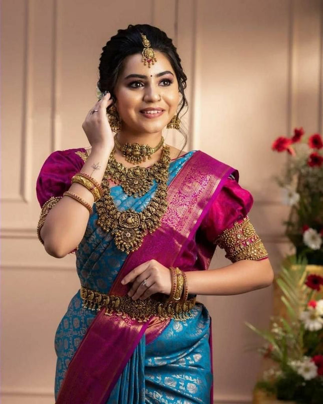 Desiring Firozi Soft Banarasi Silk Saree