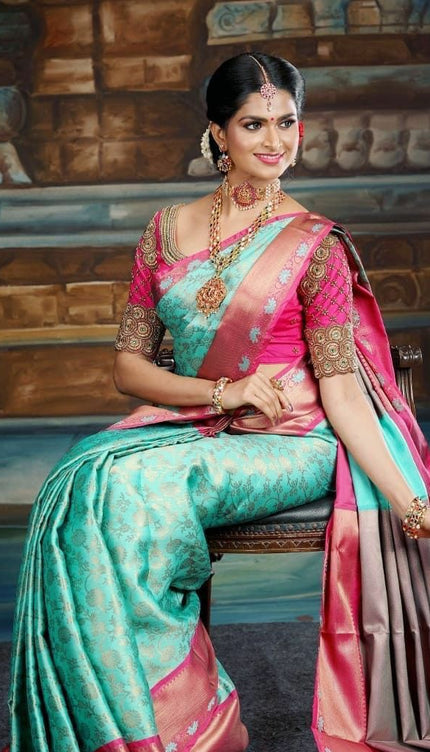 Preferable Sky Blue Soft Silk Saree