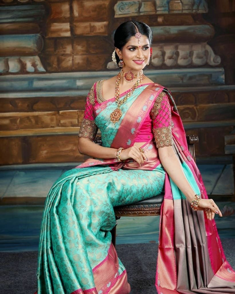 Preferable Sky Blue Soft Silk Saree