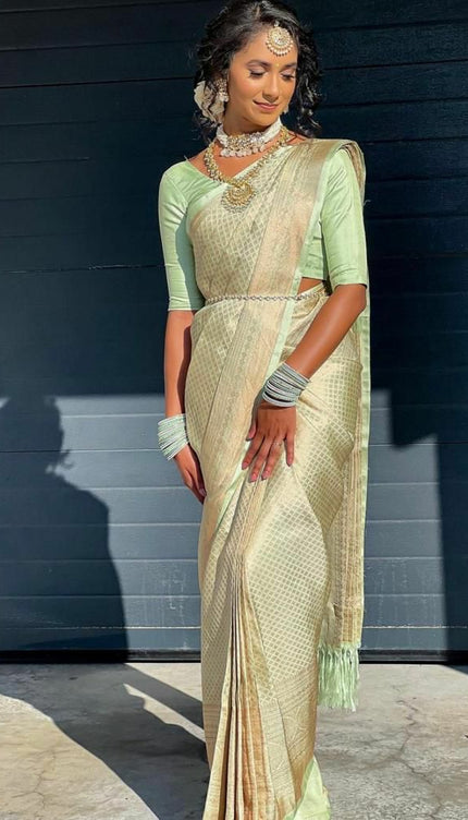Vedhika Pista Soft Silk Saree