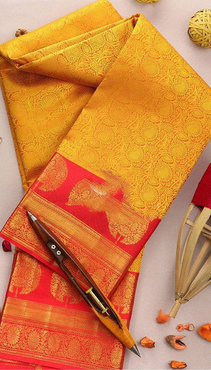 Adorning Yellow Soft Banarasi Silk Saree