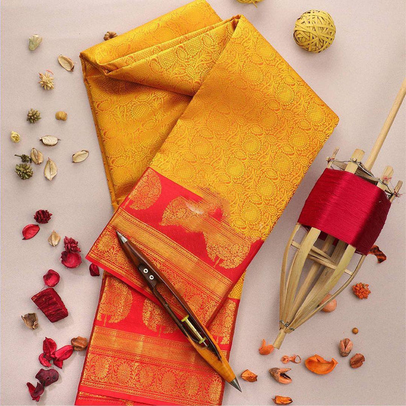 Adorning Yellow Soft Banarasi Silk Saree