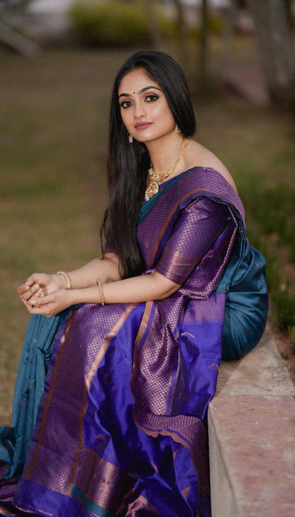 Blue Soft Lichi Silk Jacquard Work Saree