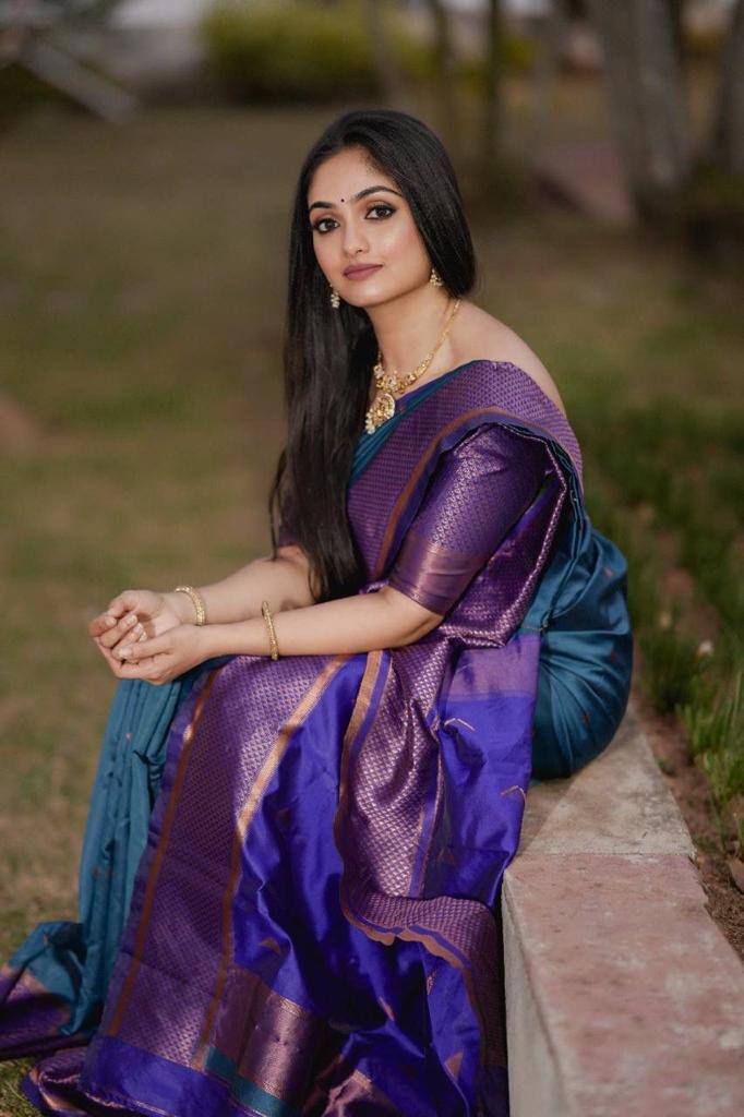 Blue Soft Lichi Silk Jacquard Work Saree