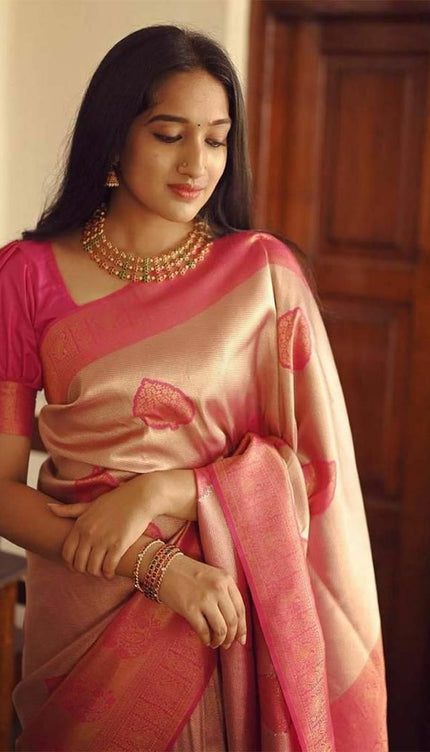 Elegant Peach Soft Silk Saree