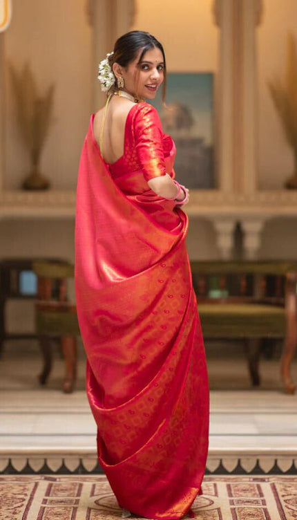 Carrot Red Premium Soft Banarasi Silk Saree