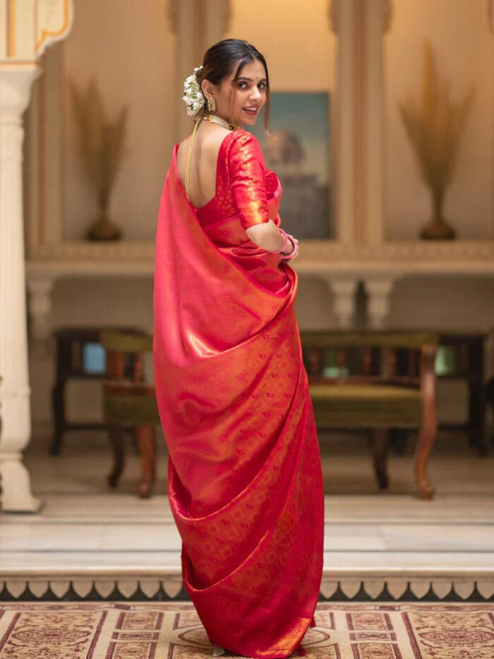 Carrot Red Premium Soft Banarasi Silk Saree