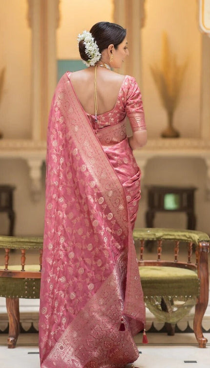 Hira Peach Banarasi Silk Saree