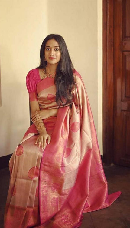 Elegant Peach Soft Silk Saree