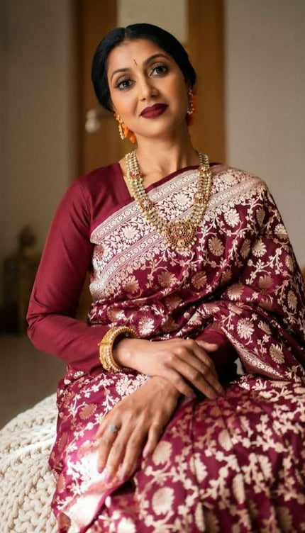 Wine Banarasi Silk Saree