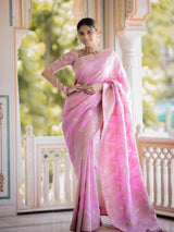 Hema Onion Pink Banarasi Silk Saree WIth Fabulouse Blouse Piece