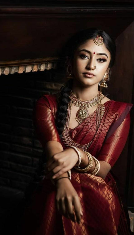 Unique Design Maroon Banarasi Soft Silk Saree