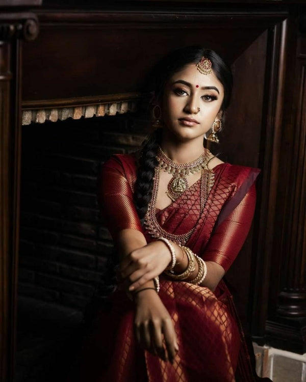 Unique Design Maroon Banarasi Soft Silk Saree