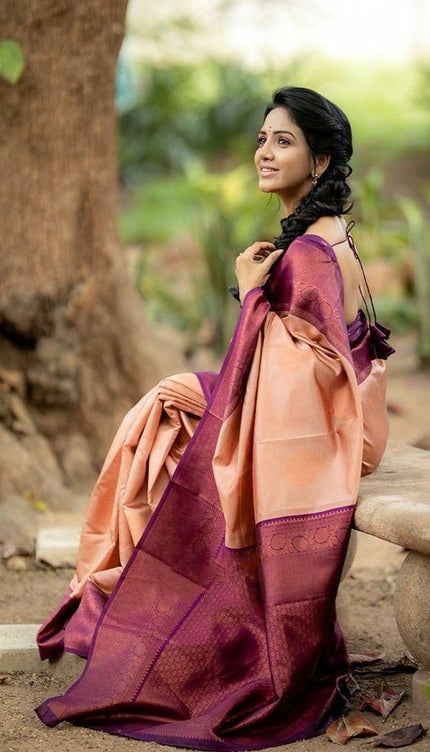 Outstanding Peach Soft Silk Saree